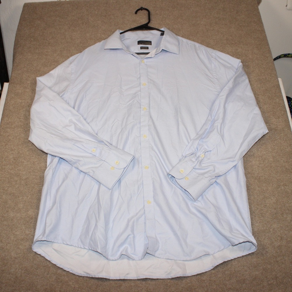 Black Label by Ruffini Slim Fit Dress Shirt Blue Micro Dot Mens XL 17-17.5 34/35